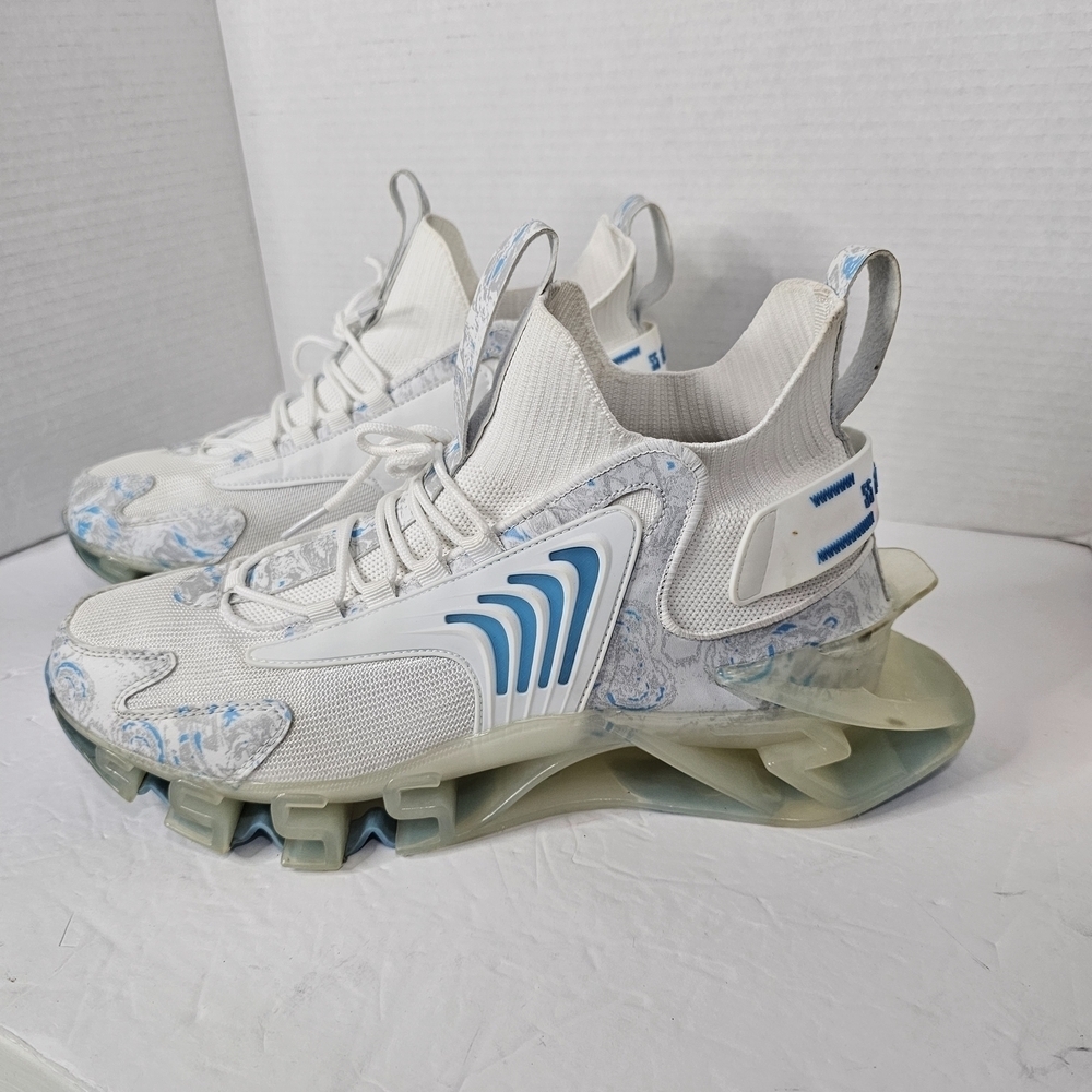 AABBO Blade Trainers Mens Sz 11.5 EU 46 White Blue Athletic Shoes Read Details